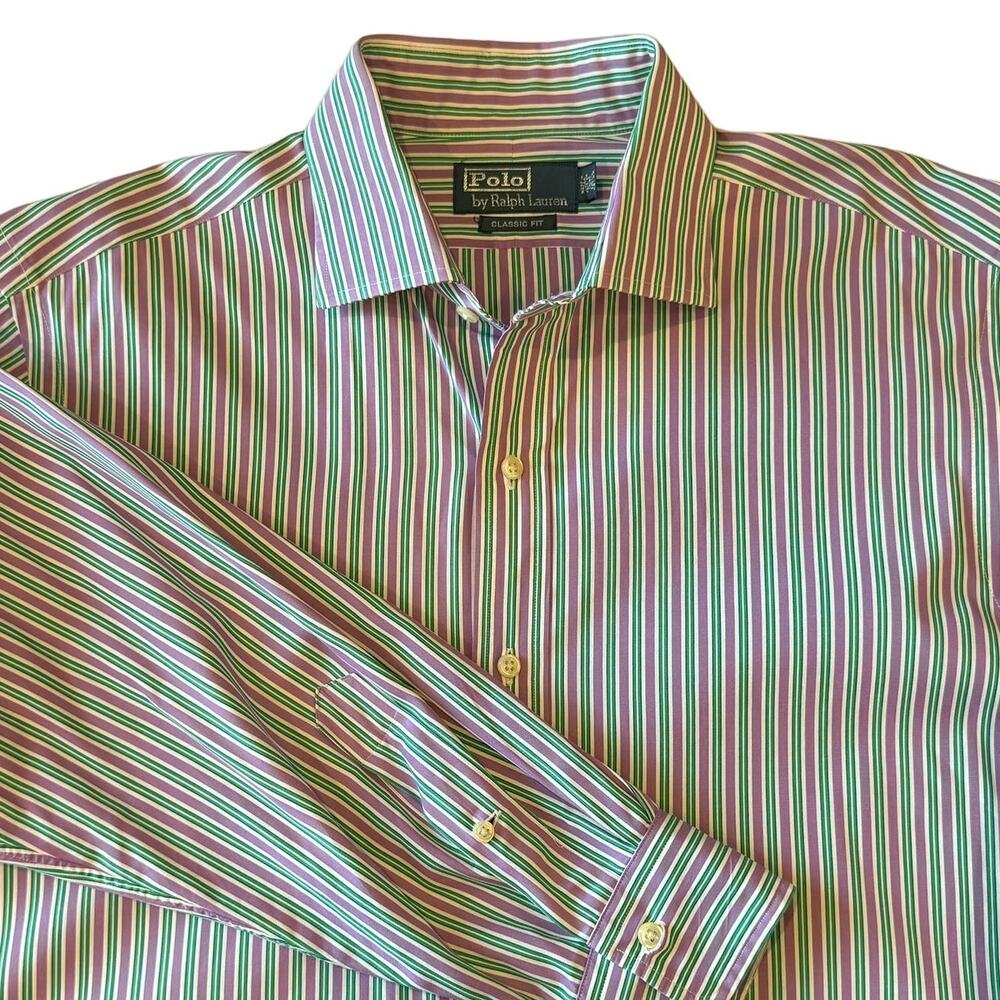 Polo Ralph Lauren Men's 16.5 Classic Fit Button Down Long Sleeve Striped Shirt